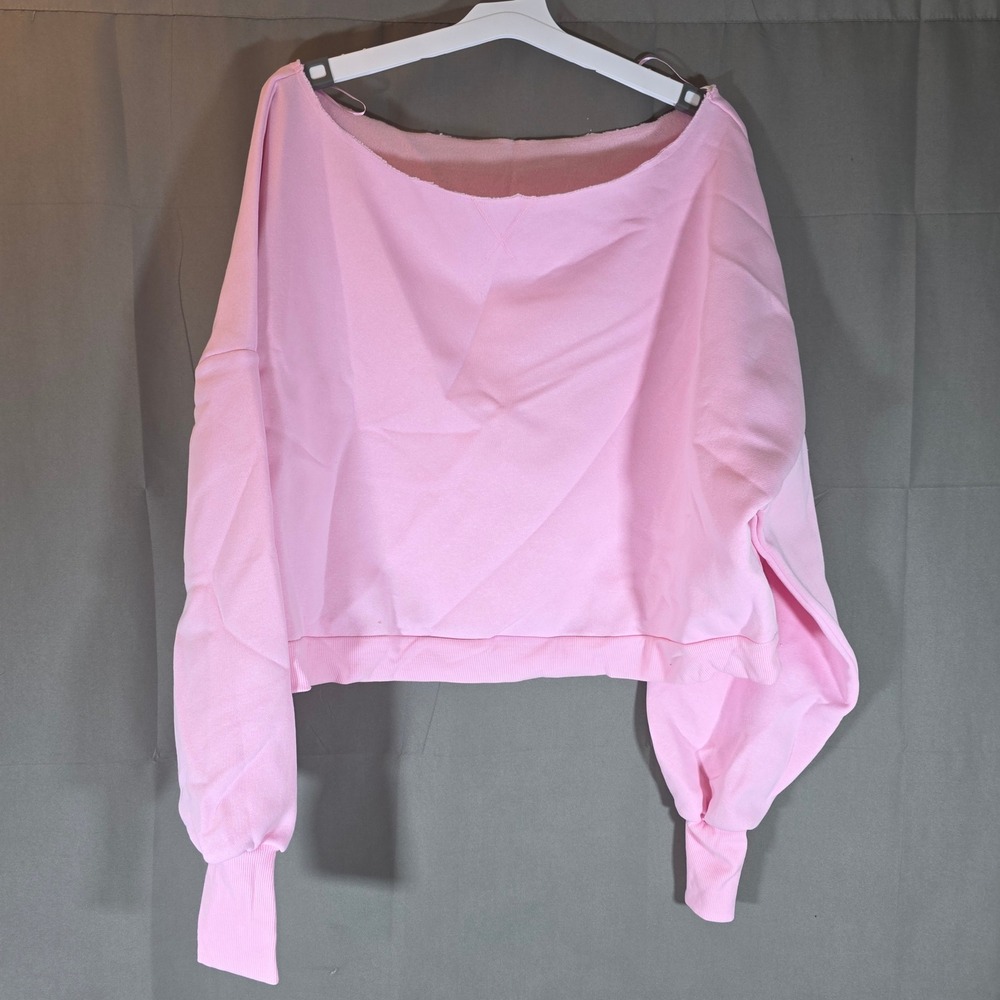 Blogilates Dance Studio Sweatshirt Light Pink Off Shoulder Thumbholes 1X B1121